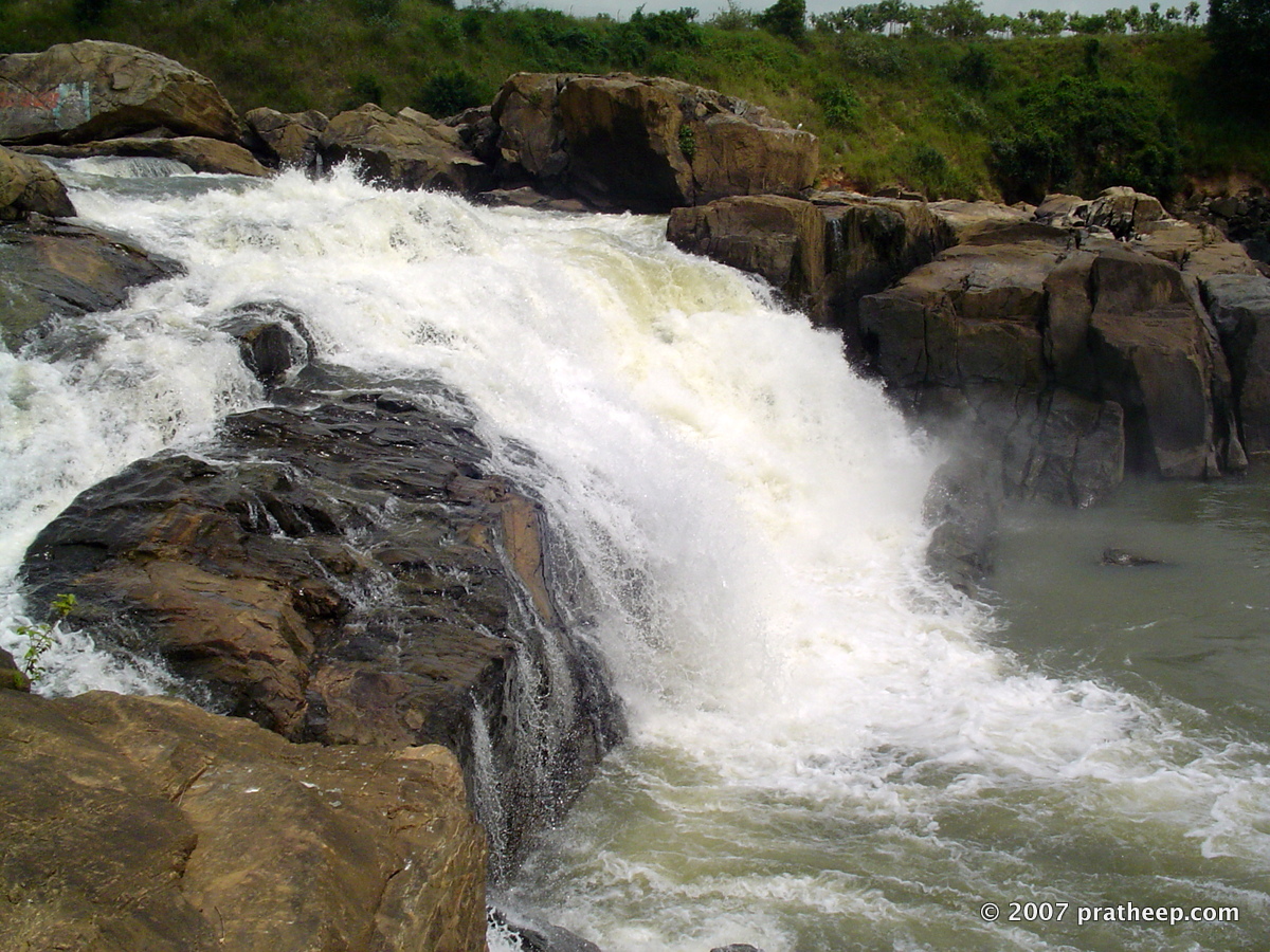 River Kaveri Makes a cascaded fall from a height of about 20 meters. One of the cascades in the picture.