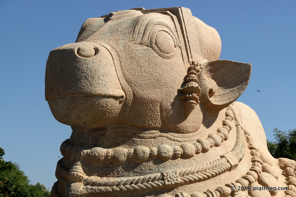 The whole nandi is carved out of a single granite boulder. 