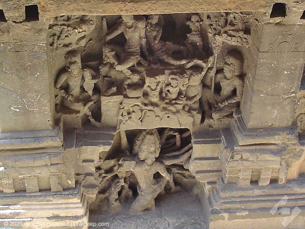 Carved on the wall of Kailasanatha Temple at Ellora 