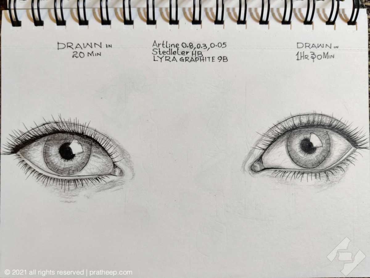 Drawn from an original by someone else. The left done is 20min. The right took 90 minutes (drawn first)