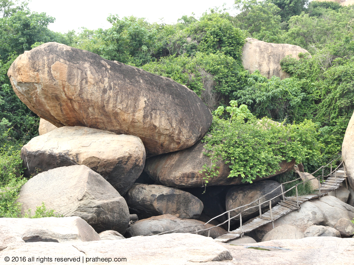 During monsoon water goes above the boulders , that bridge (temporarily made for the trekkers!) will get wasted away. 