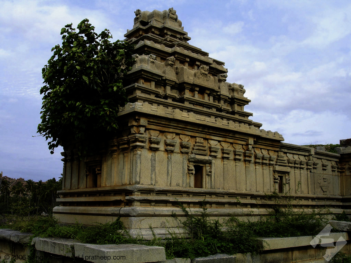 This temple is part of the Hampi archaeological landscape. I took a bit of a trek to reach it, hidden in a vast plantation beside a boulder hill.